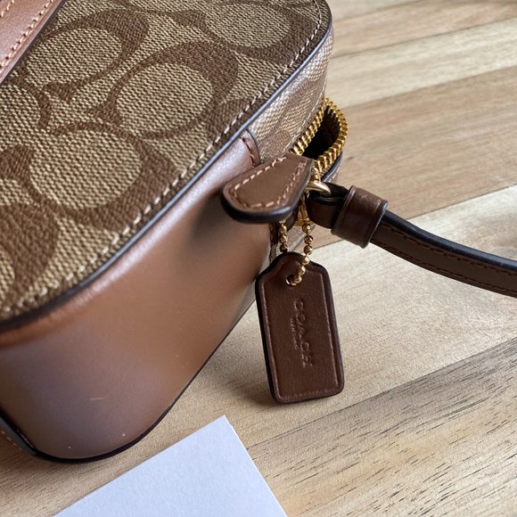 Coach Mini Camera Bag In Signature Canvas - Leather KHAKI BROWN SADDLE 2. - Picture 5 of 16